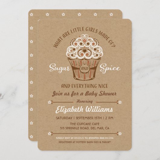 Zucker und Gewürze Cupcake Babydusche Einladung (Vorne/Hinten)