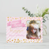 Zucker und Gewürzrosa Foto Party Einladung (Stehend Vorderseite)