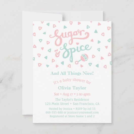 Zucker und Gewürztypografie Mädchen Kinderdusche Einladung (Vorderseite)