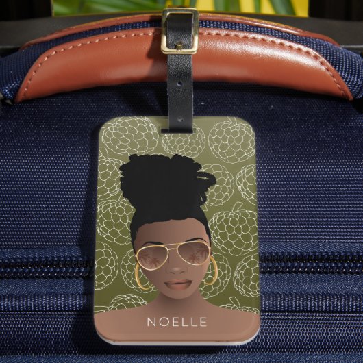 Zuckeräpfel Muster, Schwarze Frau, Olivgrün Lug Gepäckanhänger (Vorderseite Insitu 2)