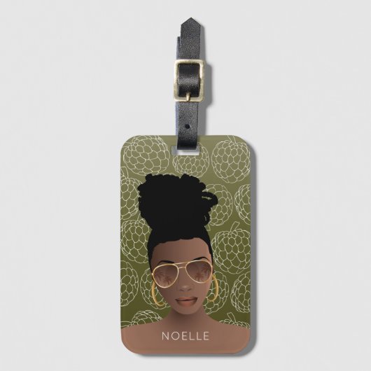 Zuckeräpfel Muster, Schwarze Frau, Olivgrün Lug Gepäckanhänger (Vorderseite Vertikal)