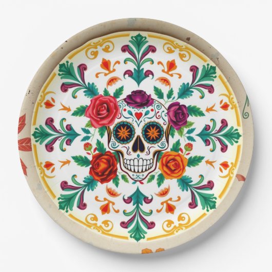 💀 🎉 Zuckerhut Supperware Día de los Muertos Pappteller (Vorderseite)