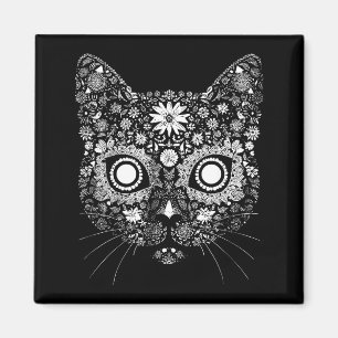Zuckerkatze Totenkopf Blumen Kunstvolles Design  Magnet