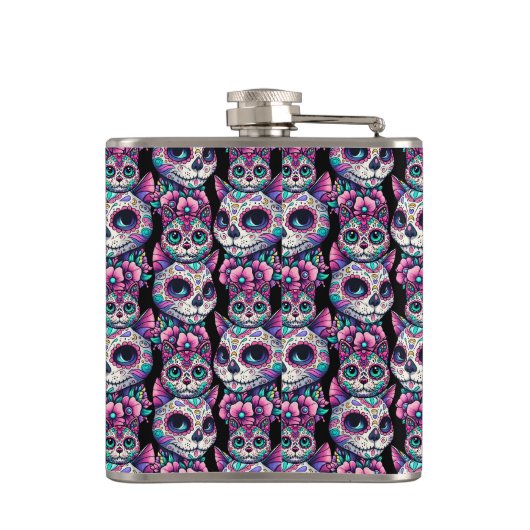 Zuckerkatzenmuster Flachmann (Rückseite)