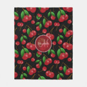 Zuckerkirschen-Muster auf Schwarz-w-Name-Monogramm Fleecedecke (Vorderseite)