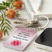 Zuckerkranker rosa Glitzer medizinischer wachsamer Schlüsselanhänger (Vorderseite rechts)