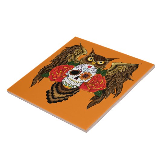 Zuckerkull-Rose Owl Fliese (Seite)