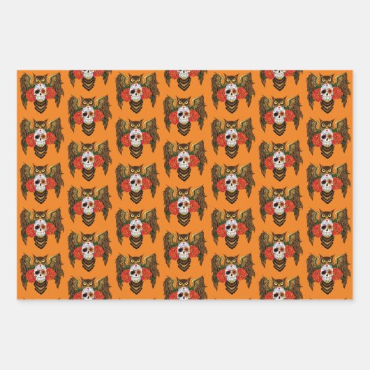 Zuckerkull-Rose Owl Geschenkpapier Set (Vorderseite)