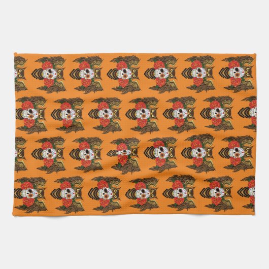 Zuckerkull-Rose Owl Geschirrtuch (Horizontal)