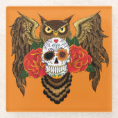 Zuckerkull-Rose Owl Glasuntersetzer (Vorderseite)
