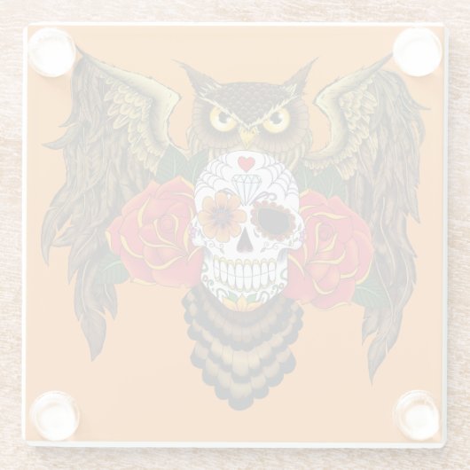 Zuckerkull-Rose Owl Glasuntersetzer (Rückseite)