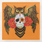 Zuckerkull-Rose Owl Glasuntersetzer (Vorderseite)