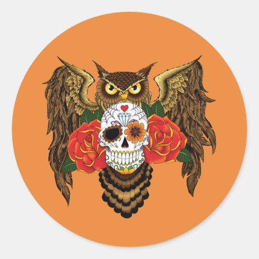 Zuckerkull-Rose Owl Runder Aufkleber (Vorderseite)