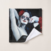 Zuckerkuller Rote Rosen schwarz Badhandtuch Set (Waschlappen)