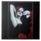 Zuckerkuller Rote Rosen schwarz Fliese (Vorderseite)