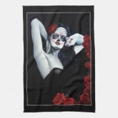 Zuckerkuller Rote Rosen schwarz Geschirrtuch (Vertikal)