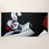 Zuckerkuller Rote Rosen schwarz Strandtuch (Vorderseite)