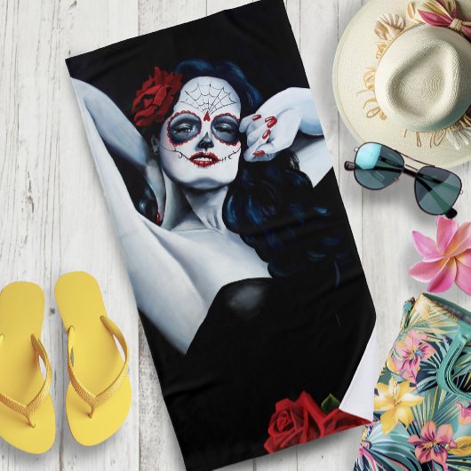 Zuckerkuller Rote Rosen schwarz Strandtuch