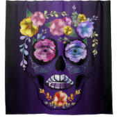 Zuckerkulls Lila Blume Skulls Duschvorhang (Vorderseite)