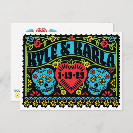 Zuckerkulls Save the Date Postkarte (Vorne/Hinten)