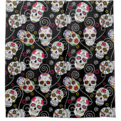 Zuckerkulls und Wirbel Rose Schwarz ID725 Duschvorhang (Vorderseite)