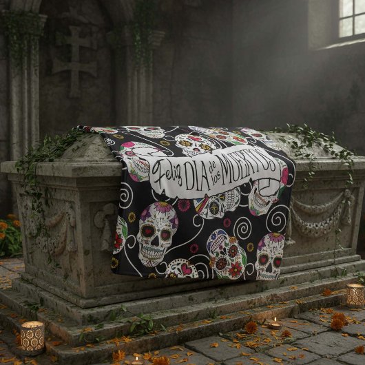 Zuckerkulls und Wirbel Rose Schwarz ID725 Fleecedecke