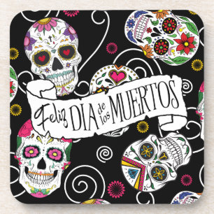 Zuckerkulls und Wirbel Rose Schwarz ID725 Getränkeuntersetzer