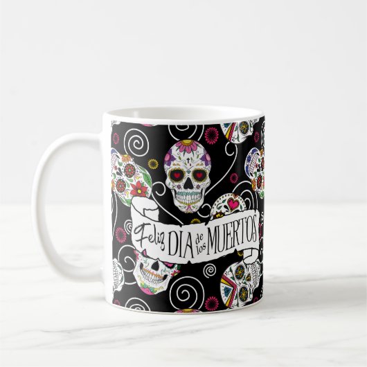 Zuckerkulls und Wirbel Rose Schwarz ID725 Kaffeetasse (Links)