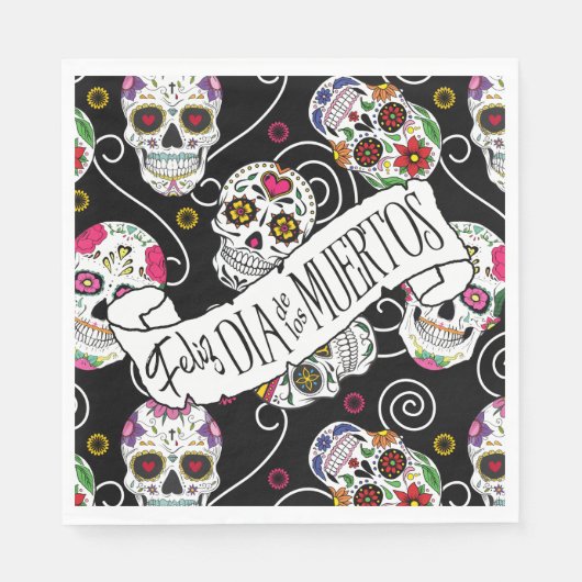 Zuckerkulls und Wirbel Rose Schwarz ID725 Serviette (Vorderseite)