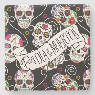 Zuckerkulls und Wirbel Rose Schwarz ID725 Steinuntersetzer