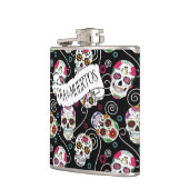 Zuckerkulls und Wirbel Schwarz ID725 Flachmann (Links)