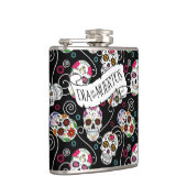 Zuckerkulls und Wirbel Schwarz ID725 Flachmann (Rechts)