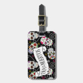 Zuckerkulls und Wirbel Schwarz ID725 Gepäckanhänger (Vorderseite vertikal)