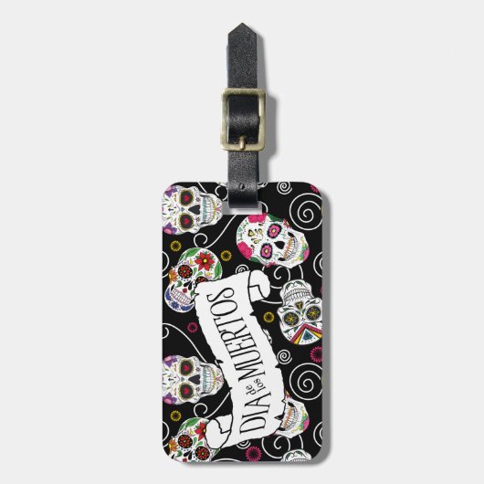 Zuckerkulls und Wirbel Schwarz ID725 Gepäckanhänger (Vorderseite vertikal)