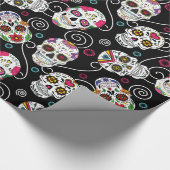 Zuckerkulls und Wirbel Schwarz ID725 Geschenkpapier (Ecke)