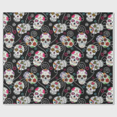 Zuckerkulls und Wirbel Schwarz ID725 Geschenkpapier (Flach)