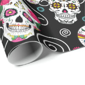 Zuckerkulls und Wirbel Schwarz ID725 Geschenkpapier (Rolleneckpunkt)