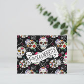 Zuckerkulls und Wirbel Schwarz ID725 Postkarte (Stehend Vorderseite)