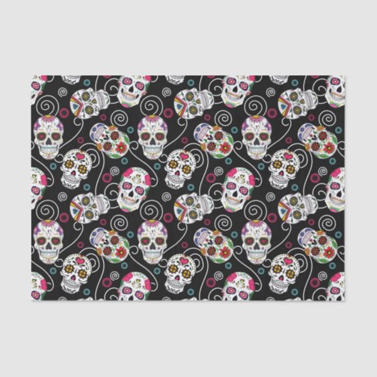 Zuckerkulls und Wirbel Schwarz ID725 Seidenpapier (Vorderseite)