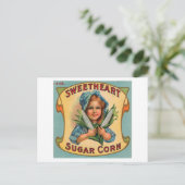 Zuckermais-Vintages Etikett Postkarte (Stehend Vorderseite)