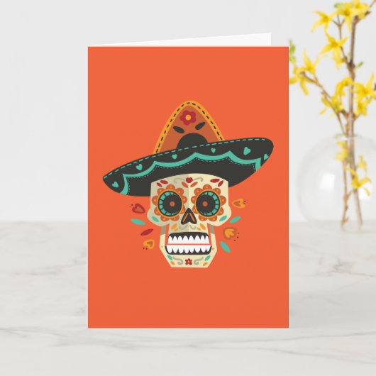 Zuckern Sie Skull Dia de Muertos mit Karte (Gelbe Blume)