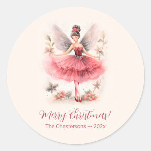 Zuckerpflaumenfee im rosa Vintage-Weihnachtssticke Runder Aufkleber