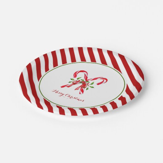 Zuckerrohr mit rot-weißem Rand Pappteller (Schrägansicht)