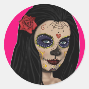 Zuckerrüben-Sticker Mädchen rosa-Tag der Toten Runder Aufkleber