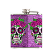 Zuckerschädel am Glitzer Hintergrund Tag der Toten Flachmann (Rückseite)