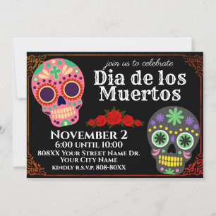 Zuckerschädel am Schwarzen Tag des Toten Party Einladung