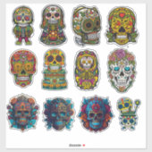 Zuckerschädel Art 12 Stück Traditionelles Pack Aufkleber (Blatt)