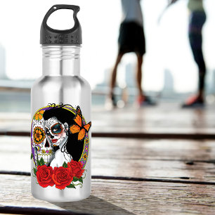 Zuckerschädel Art Nouveau Edelstahlflasche