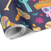 Zuckerschädel auf dunkelblauem Papier Geschenkpapier (Rolleneckpunkt)