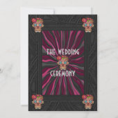 Zuckerschädel aus Schnittholz mit Blütenblättern Einladung (Rückseite)